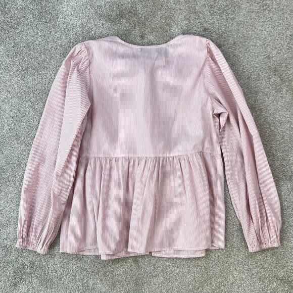 Striped Light Red Tie Bow Front Long Sleeve Blouse Top (Sz M) - Picture 8 of 11